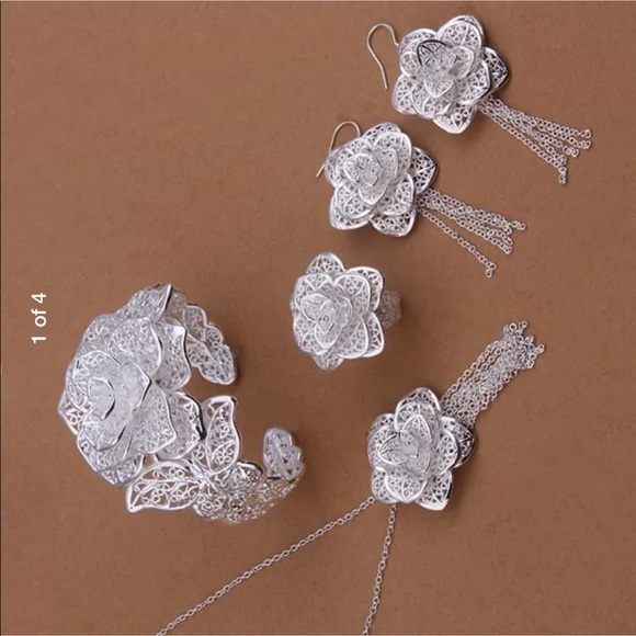 Silver Earrings & Ring Bangle Necklace Set - Picture 2 of 2